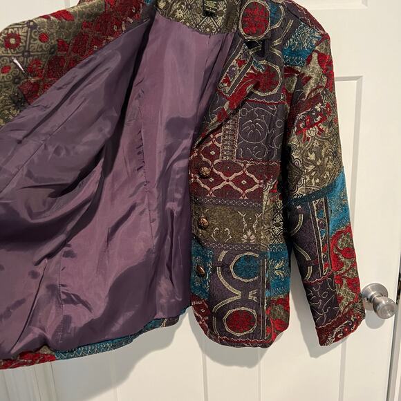 Vintage ELCC Tapestry Structured Lined Jacket Blazer Women’s Size Large Pockets - Picture 10 of 11